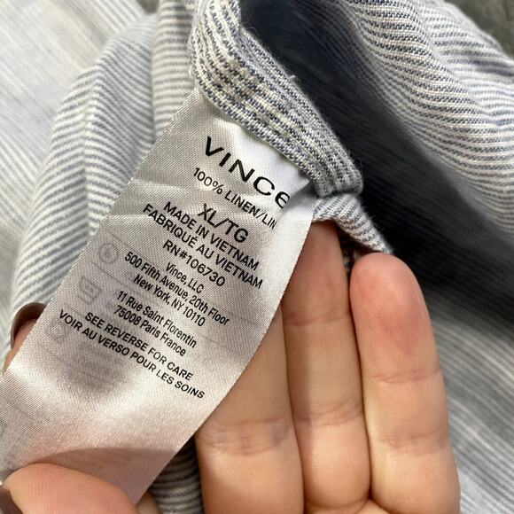 Vince Men's XL Classic Fit Striped Button Up 100% Linen Quiet Luxury - Picture 10 of 10
